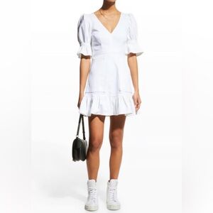 Cinq à Sept White Mini denim Dress with ruffles